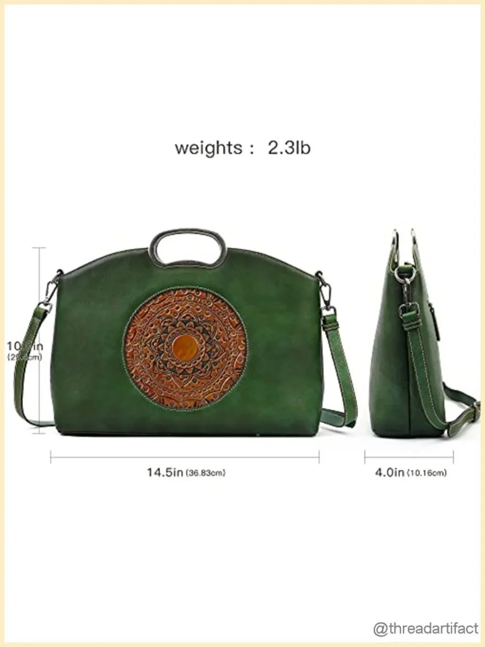 Genuine Leather Crossbody Satchel Handbag Vintage Embossed Totem Shoulder Bag